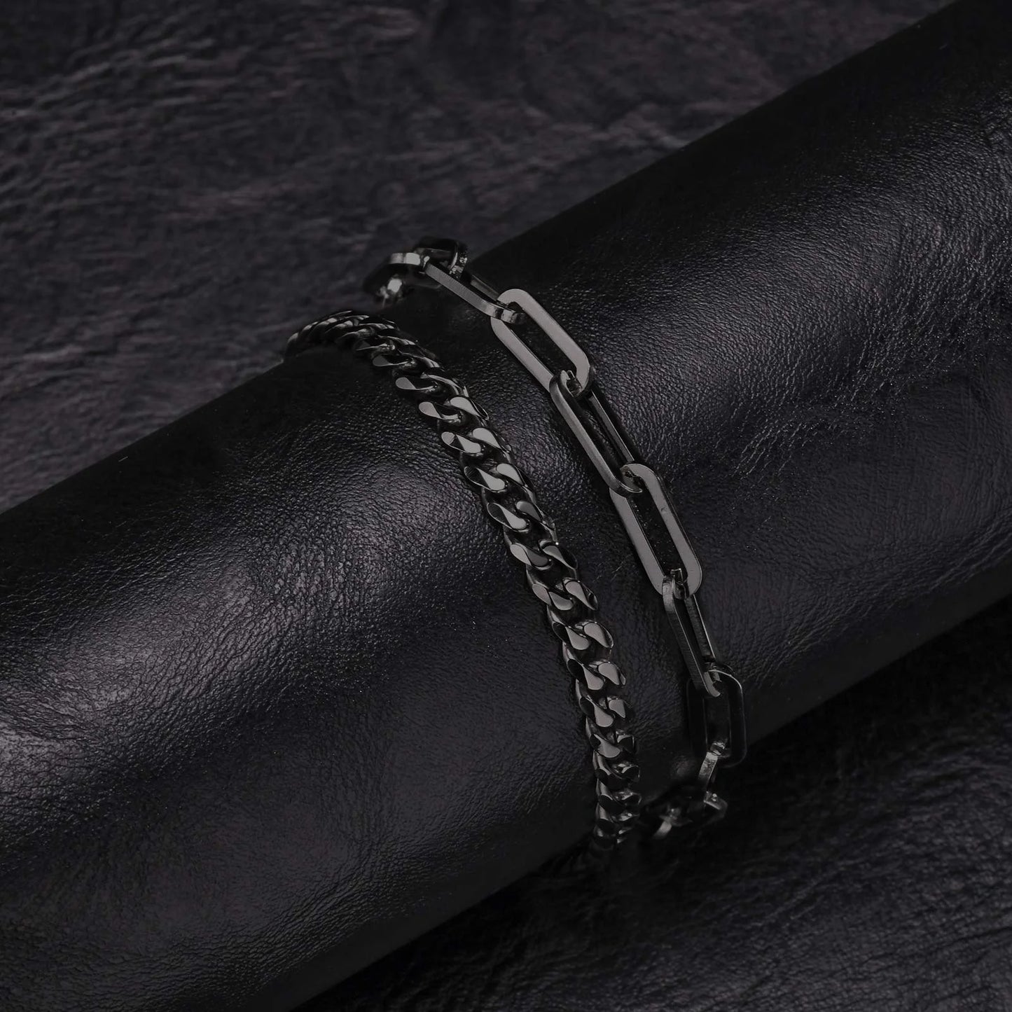 Stilvolle kubanische Kettenarmbänder für Herren, 2 Stück/Set Edelstahl gestapeltes rechteckiges Kettenarmband, Hip-Hop-Kausal-Schmuckgeschenk