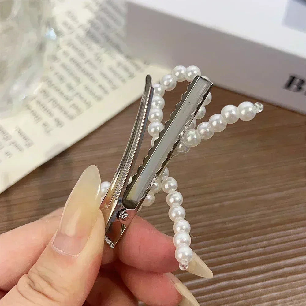 Neue Koreanische Mode Frauen Perle Haar Clips Pins Nette Mädchen Perle Haarspange Bögen Haarnadel Metall Haar Clips Y2k Mädchen Haar Zubehör
