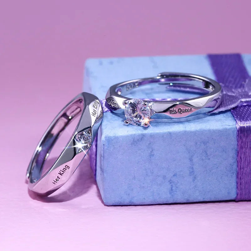 Luxuriöser, trendiger Paar-Pledge-Liebes-Token-Ring mit Buchstaben, Seine Königin und ihr König, gravierter Ehering für Damen und Herren, Fingerringe