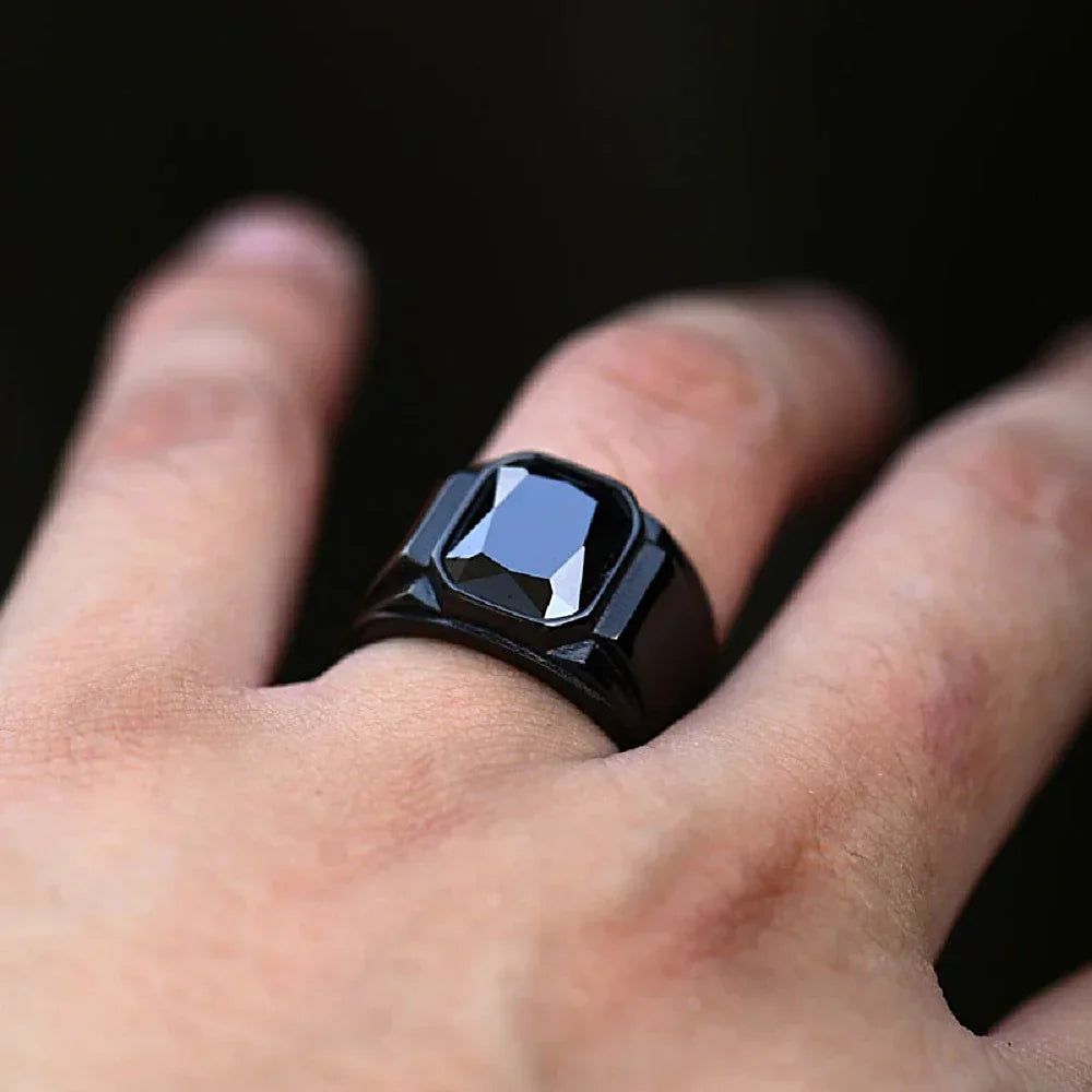 Punk Hip Hop Kreative Design Platz Schwarz Rot Stein männer Ring Retro Einfache 316L Edelstahl Ring Schmuck Geschenk Großhandel