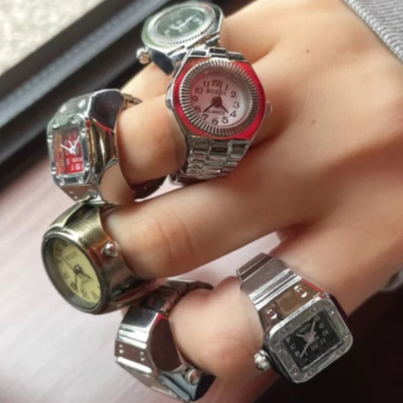 Mini Vintage Punk Finger Uhr Ringe Gummiband Legierung Uhren Paar Ringe Schmuck Uhr Retro Römischen Quarz Frauen Männer Uhr