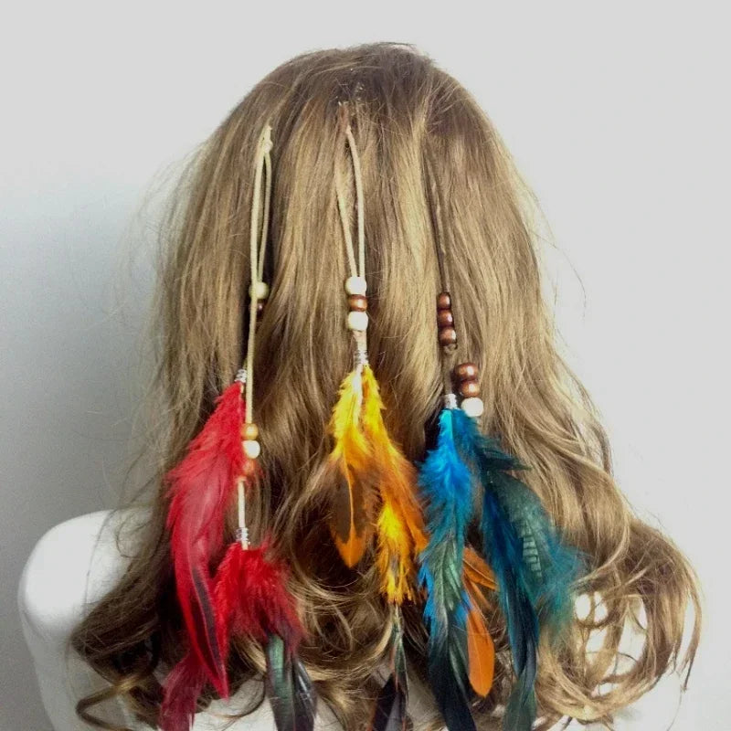 2024 neue Modische Boho Feder Stirnband Perücke Perlen Feder Kopfschmuck Handgemachte Haar Clip Mädchen Haar Zubehör Hohe Qualität