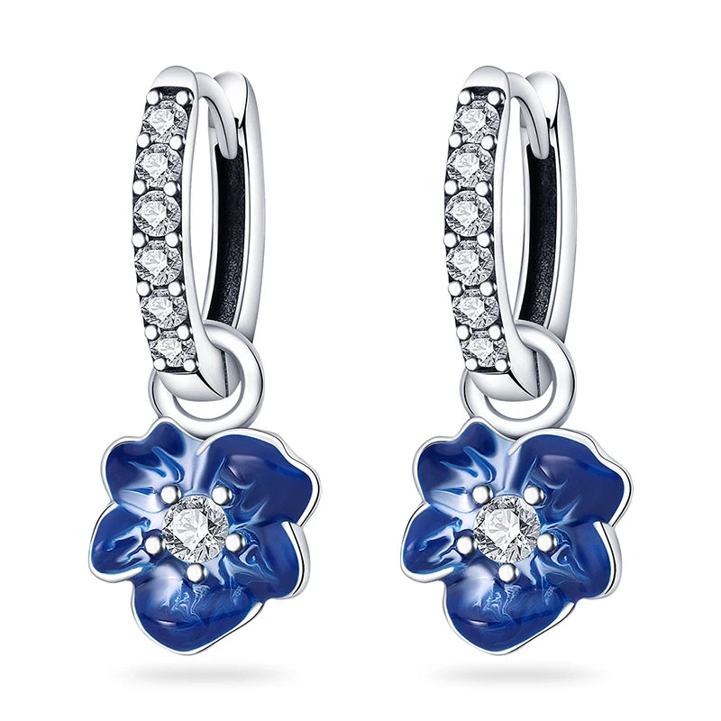 Heißer Verkauf Mode 925 Silber Farbe Ohrringe Blau Zirkon Sterne Mond Unregelmäßigkeit Ohrringe Für Frau Feine Geburtstag Schmuck Geschenke