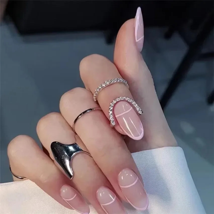 Dünne Nagelringe für Frauen und Mädchen, tägliche Fingerspitzen-Schutzhülle, Modeschmuck, Doppelring, verstellbar, modisch, Gothic, Metalllinie