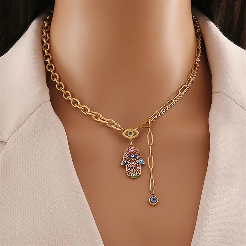 316L Edelstahl Farbige Öl Tropf Palm Augen Anhänger Charme Kette Halsketten Armbänder Ohrringe Mode Hohe Schmuck Party Geschenk