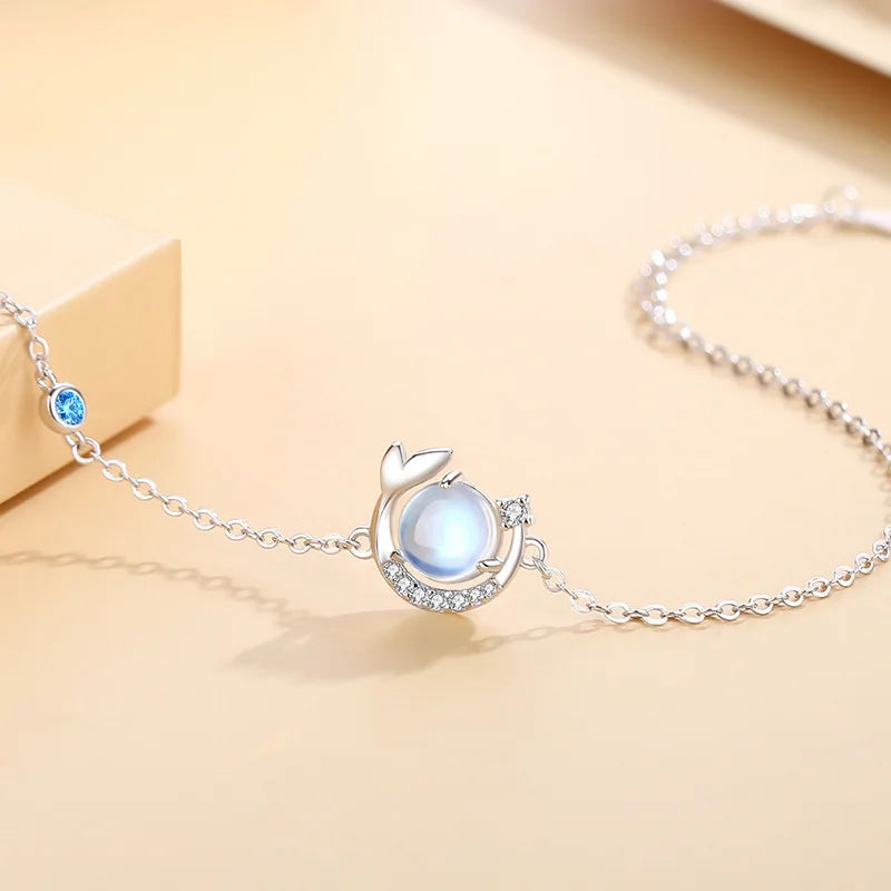 Ryju Sterling Silber niedlichen süßen Fischschwanz Mondlicht Stein Armband für Frauen Mädchen exquisite romantische Schmuck Accessoires