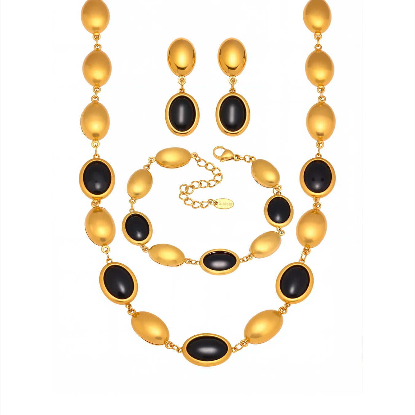 Mehrfarbige Opal-Halskette, Armband, Ohrringe für Damen, 18 Karat vergoldeter Edelstahl, Damen-Halsketten, Armbänder, Ohrringe-Set