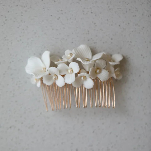 SLBRIDAL Handgemachte Luxus Strass Süßwasser Perlen Ceram Blume Braut Tiara Hochzeit Brautjungfern Krone Frauen Haar Schmuck