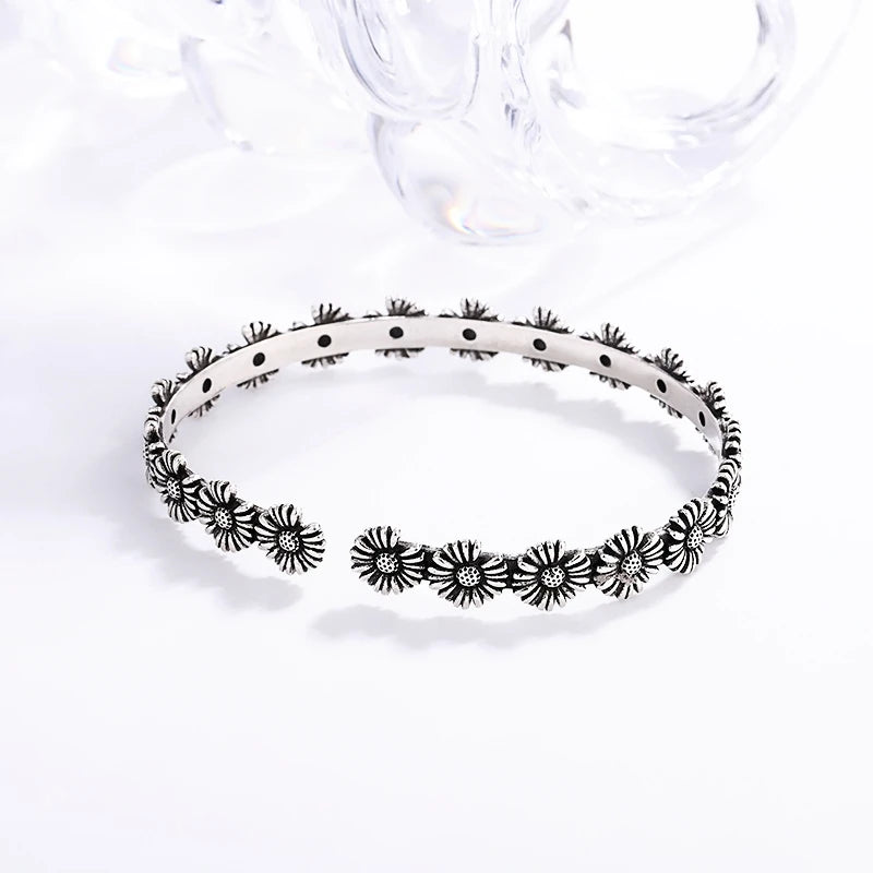 Sole Memory Vintage süße Chrysantheme 925er Sterlingsilber, größenverstellbare Öffnungsarmband für Frauen, Luxus-Schmuck, Geschenk BR344