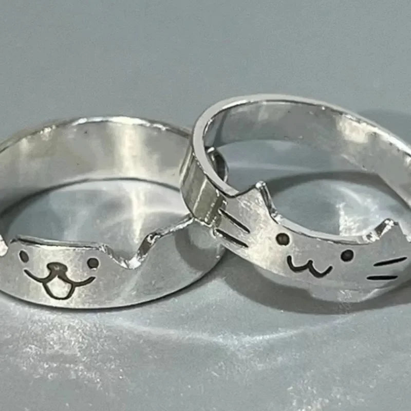 1 paar Nette Katze Hund Tier Paar Ring für Frauen Männer 2025 Neue Mode-Statement Liebhaber Ringe Valentinstag party Schmuck Geschenke