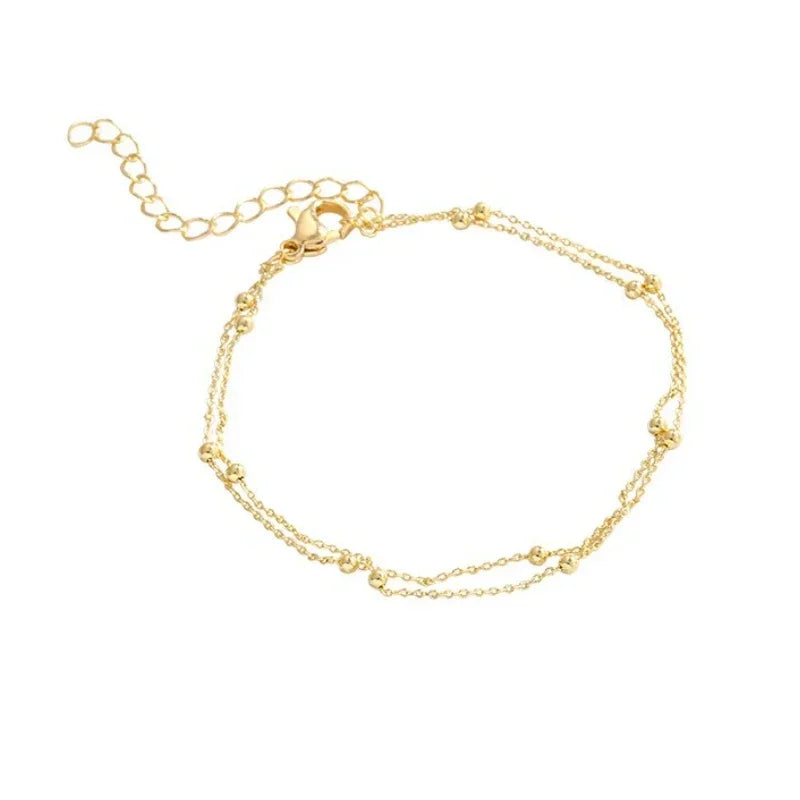 Trendy Doppel Schichten Kleine Runde Perlen Armband frauen Hand Armbänder Gold Farbe Kette Einfache Weibliche Ball Armband Schmuck