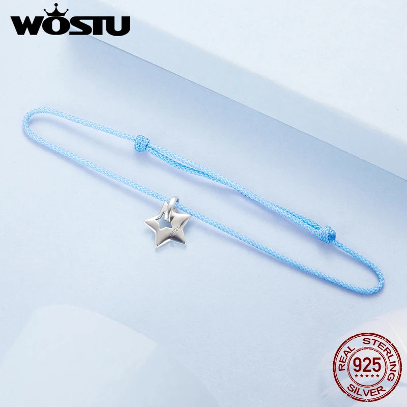 WOSTU Glücksstern-Armband aus 925er-Sterlingsilber, Seestern, Perle, Handseil, blau, Sommer, süß, für Frauen, verstellbar, Geschenk, edler Schmuck