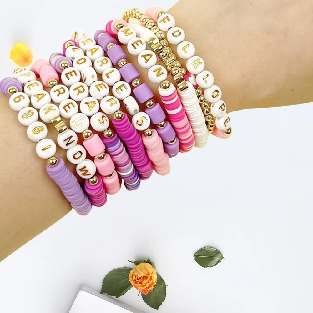 11/14pc bunte Freundschaft bänder für Taylor Swift Fans verstellbares Album inspiriert Armband Stretch Letter Perlen Armbänder