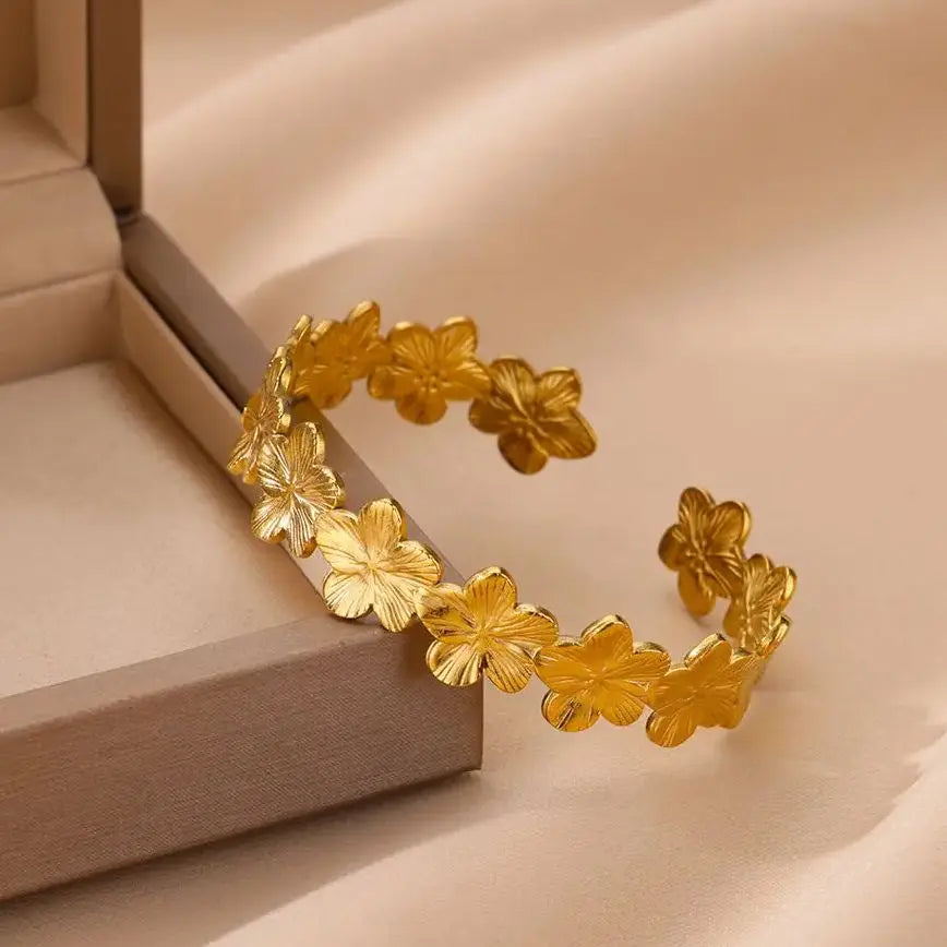 Vintage Blume Armreifen Für Frauen Gold Farbe Edelstahl Blume Armreifen Armbänder Femme Schmuck Party Geschenk pulseras