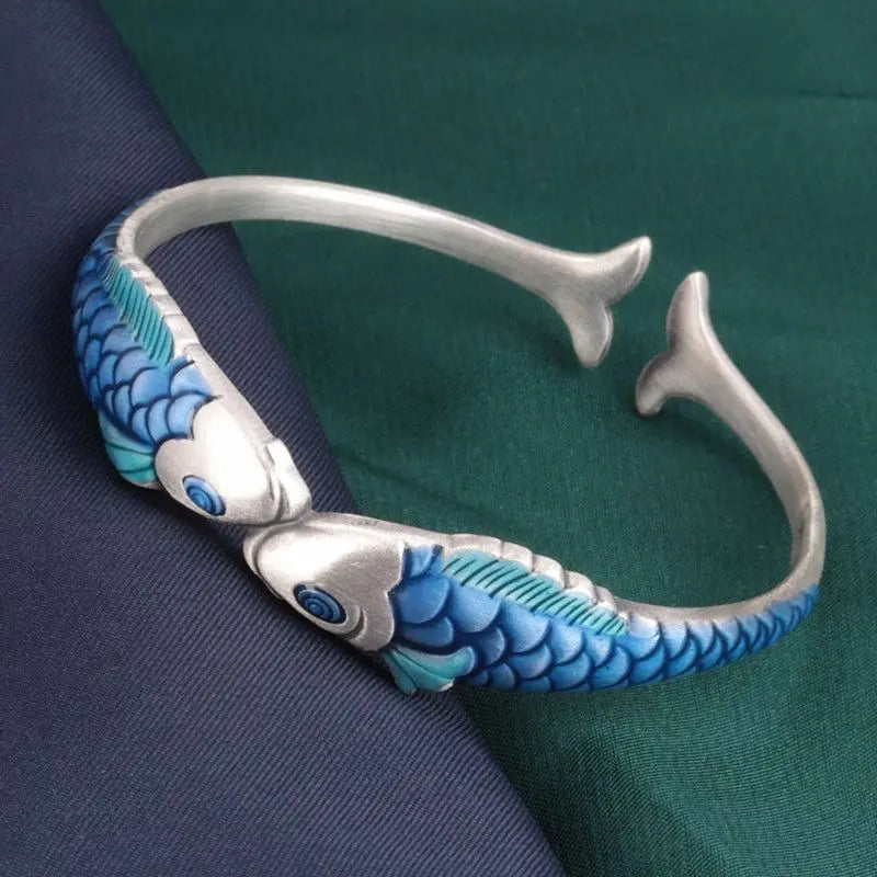 Nationaler Stil Drop Craft Fische Karpfen Armreif 925er Sterlingsilber Mode Persönlichkeit Tier Fisch Öffnungsarmbänder SL036