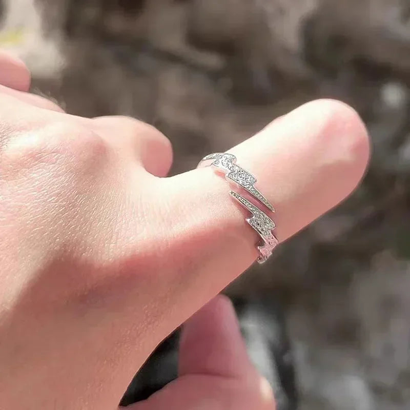 Alemitut Saison Ж Diego Nadal Nadal Punk Hip Hop Silber Farbe Blitz Offene Ringe Für Männer Frauen Mode Schmuck Geschenk Kreative Einstellbare Ring