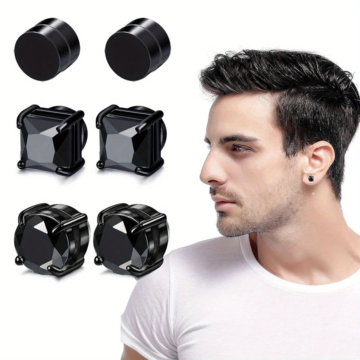 1/3Pairs 6MM Kristall Magnetische No-Pierce Edelstahl Stud Ohrringe für Männer Punk Zirkon Magnet Ohrringe nicht Piercing Schmuck