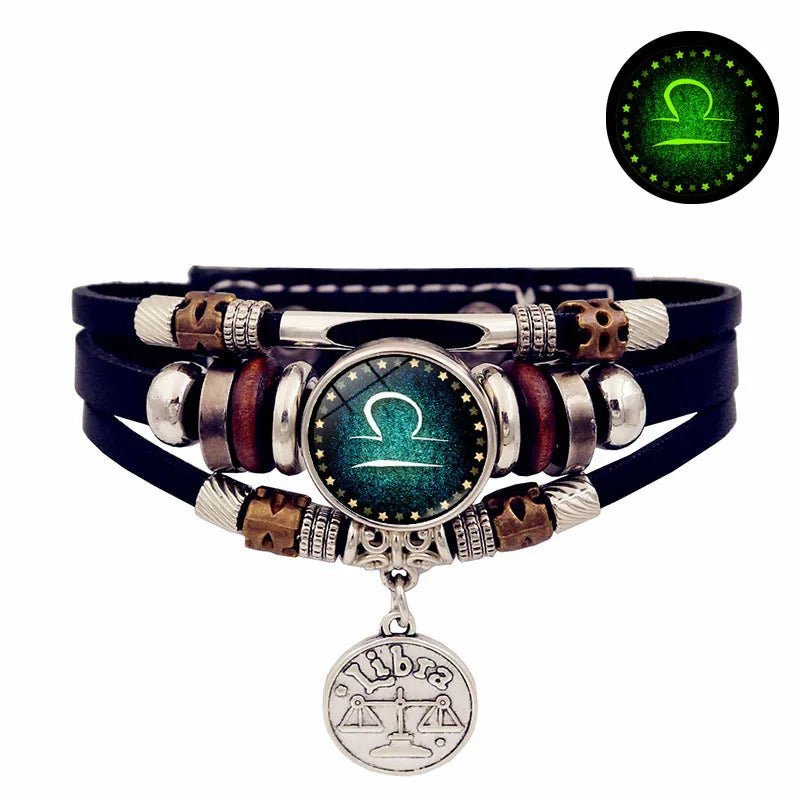 Sternenhimmel Sternzeichen Leuchtendes Lederarmband Mehrschichtiges Perlenleder Herren Schnappverschluss Damen Armband Freundschaftsarmbänder