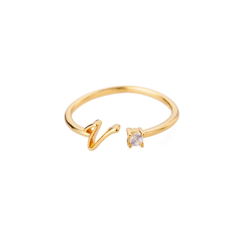 A-Z-Anfangsringe für Frauen, offen, verstellbar, Edelstahl, Ehering, 2025, Trend, Goldfarbe, Paar-Schmuck, Accessoires, Geschenk