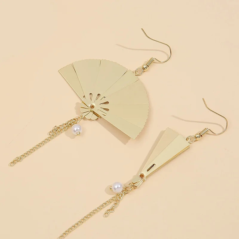 Chinesische Retro geschnitzte Phoenix faltbare Falt fächer Handing Ohrringe für Frauen ohne Piercing Moskito Coil Clip Quaste Ohrringe