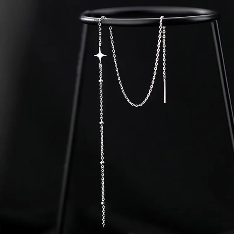 Trendy Tropfen Ohr Linie Lange Hängende Quaste Ohrringe für Frauen Silber Farbe Stern Piercing Einfädler Earing Ohr Zubehör Schmuck