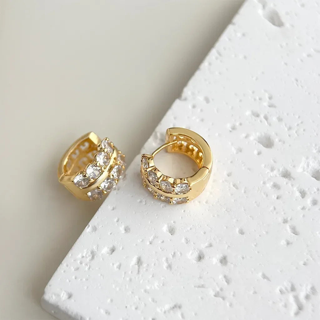 Gold Farbe Überzogene Edelstahl Runde Kreis Ohrringe für Frauen Mode Zirkonia Creolen Schmuck Pendientes Mujer
