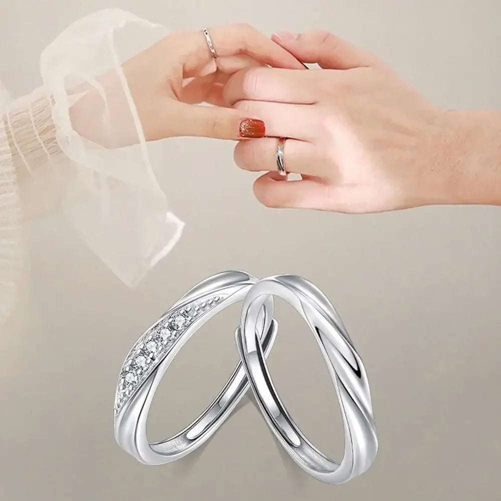 Einfache Mode Paar Ringe Set Silber Farbe Öffnung Einstellbare Finger Licht Luxus Schmuck Für Frauen Männer Jahrestag Geschenk
