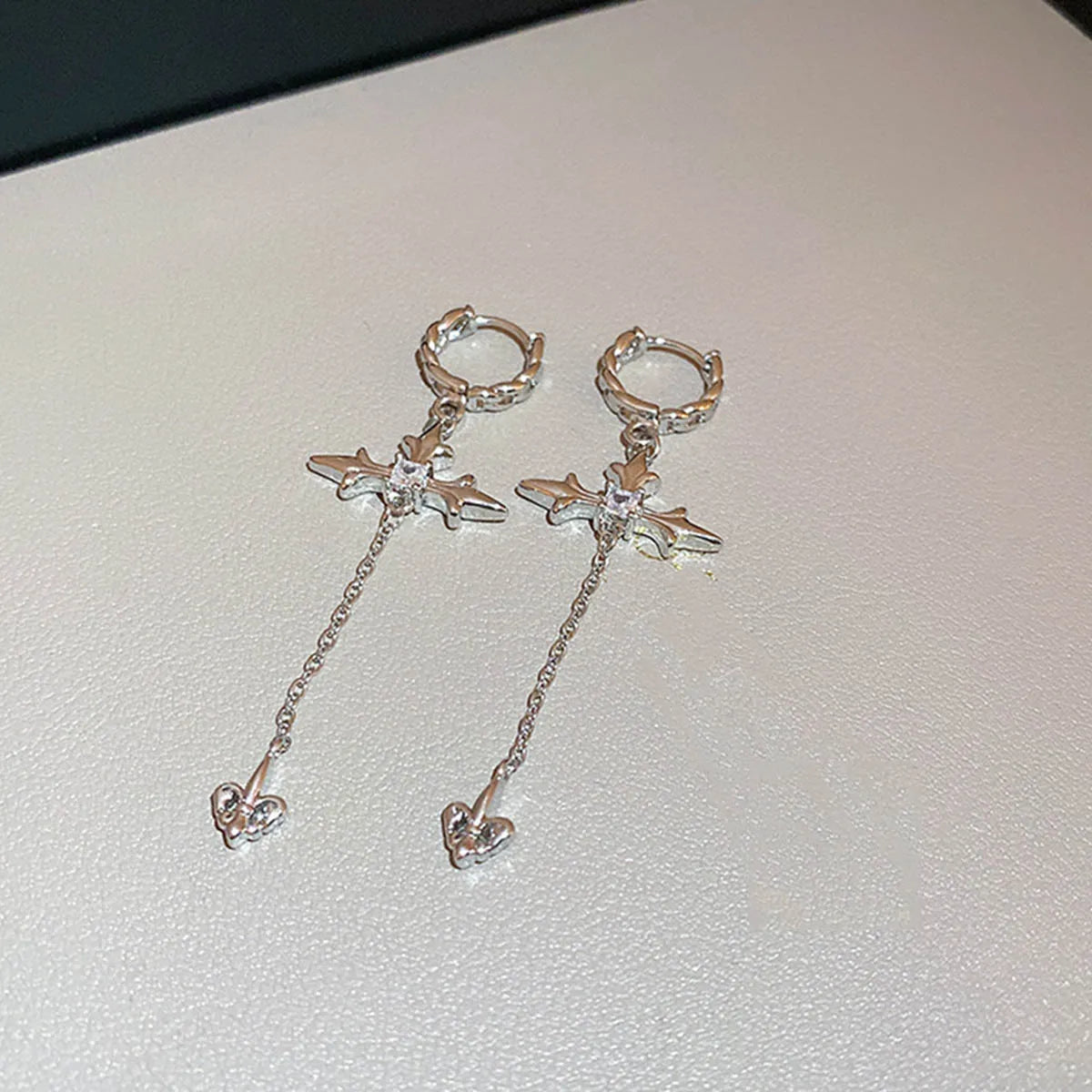 Persönlichkeit Mode Zirkon Kreuz Quaste Hängen Ohrringe für Frauen Pendeln Temperament Kleine Hoop Ohrring Partei Schmuck Geschenk
