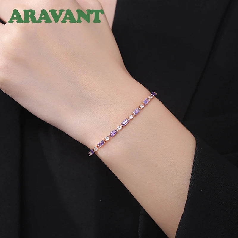 Aravant Armbandkette aus 925er Silber, 18 Karat Gold, Amethyst, für Damen, Modeschmuck