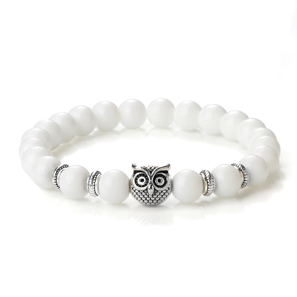 Natürliche Stein Perlen Eule Armbänder Malachit Rock Lava Armreifen Charme Strang Elastische Energie Yoga Buddha Schmuck Für Frauen Männer