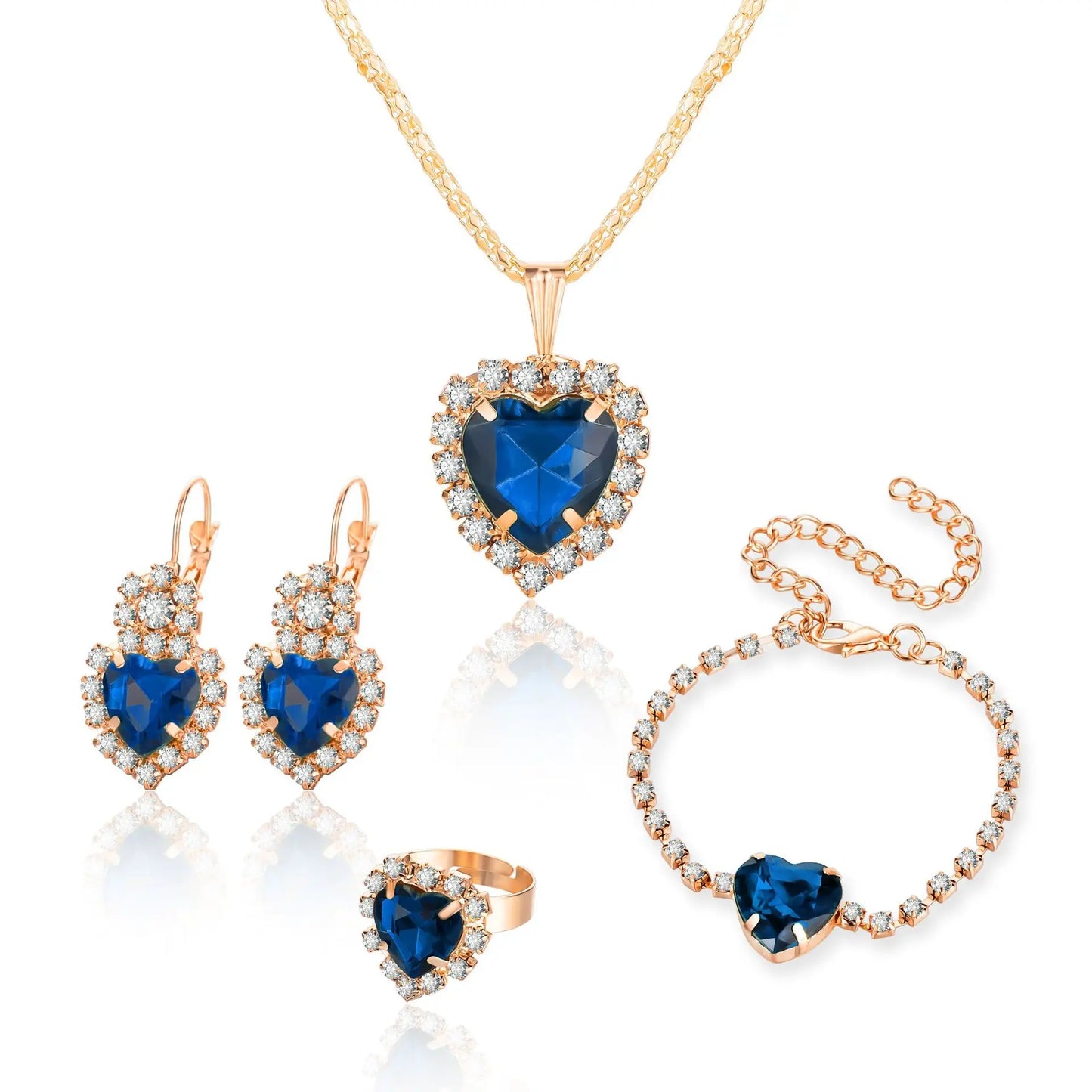 Blauer Kristall Ring Halskette Ohrringe Set Hochzeit Schmuck Sets für Bräute Anhänger Ohrringe für Mädchen Frauen Afrikanische Schmuck Sets
