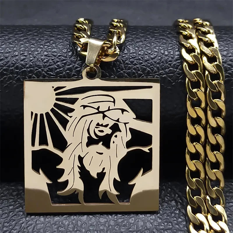 Hip Hop Punk Krone der Dornen Jesus Kreuz Halskette für Männer Edelstahl Vergoldet Kruzifix Anhänger Halsketten Schmuck N8052