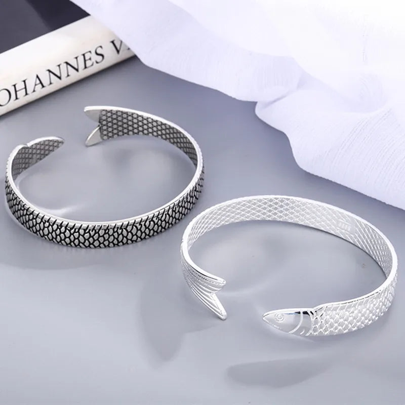 Neue kreative Mode Persönlichkeit Glück Glück Transfer Drachen Armbänder 925 Sterling Silber Schmuck Fisch Armreifen TYB110