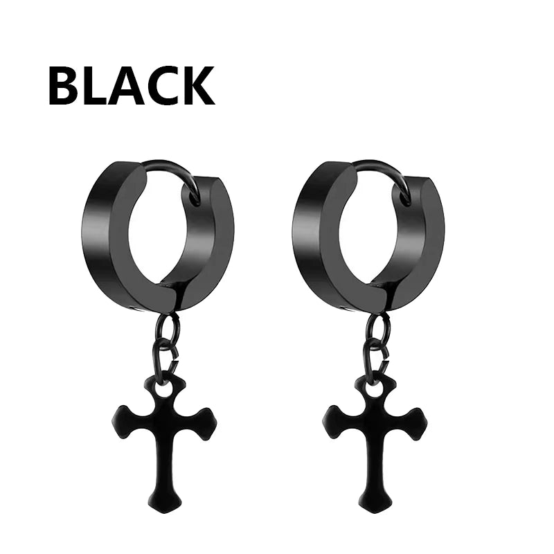 1pc Koreanische Mode Edelstahl Spezielle-förmigen Kreuz Anhänger Ohrringe Frauen Ohrring Punk Rock Piercing Hoop Ohrringe Schmuck
