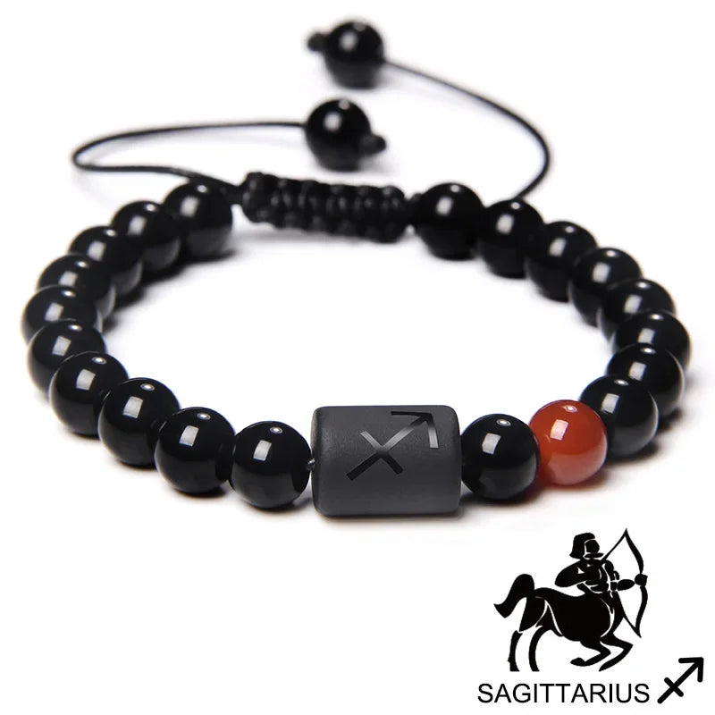 12-Sternbild-Sternzeichen-Armband, schwarze Onyx-Perlen, Krebs-Löwe, Onyx, geflochtenes Armband für Damen und Herren, Paare, Schmuck, Geschenk
