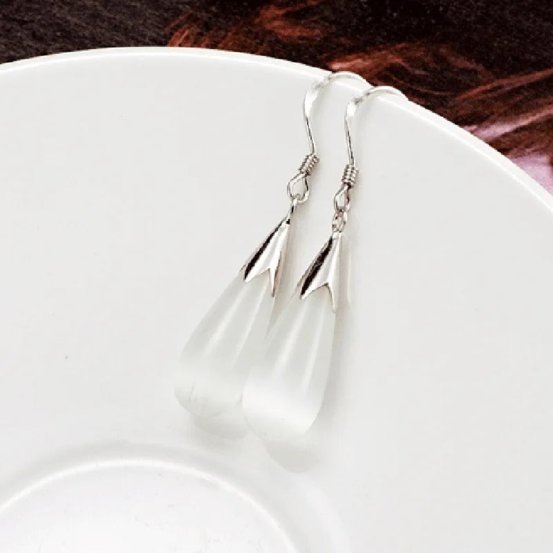 Reines 925 Sterling Silber Schmuck Set einfache weiße rosa Wasser tropfen Opal Katzenauge Steine Anhänger Halskette/Haken Ohrringe/Kette