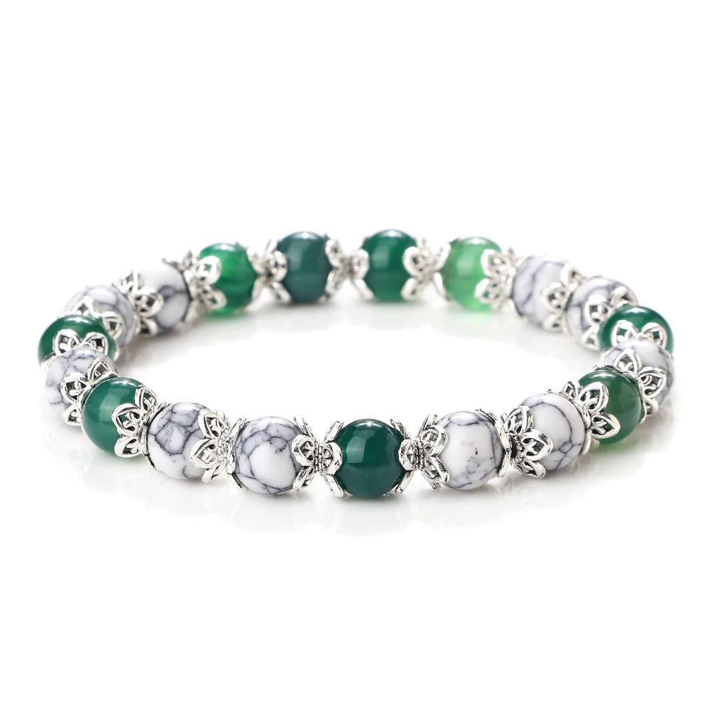 Gebet Lotus Legierung Spacer Perlen Armband 8mm Natürliche Cat Eye Streifen Achat Perlen Armreif Kette Pulsera Schmuck Geschenk für freund Neue