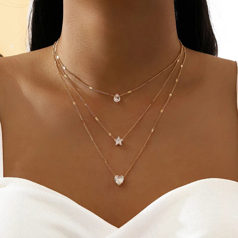 Trendy Zirkon Anhänger Halskette Für Frauen Multilayer Kette Halsband Mode Weibliche Party Glänzenden Schmuck Geschenk