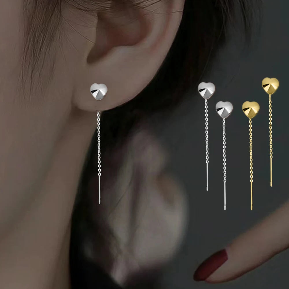 Edelstahl Herz Baumeln Ohrring Geometrische Herz Lange Quaste Kette Tropfen Ohrringe für Frauen Minimalismus Ohr Linie Kpop Schmuck