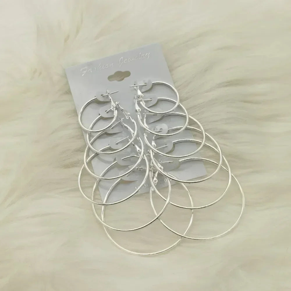 6Pairs Creolen Set Großen Kreis Ohrringe Schmuck für Frauen Mädchen Ohr Clip Punk Stil Ohrringe Modeschmuck Zubehör