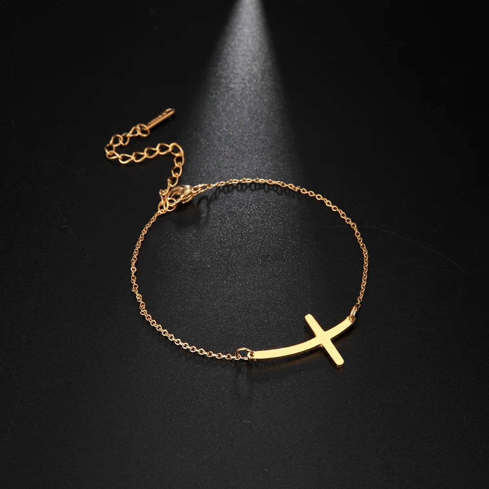 Amaxer Edelstahl Kreuz Anhänger Armband Für Frauen Mann Gold Farbe Pulseira Feminina Liebhaber Engagement Schmuck Geschenk