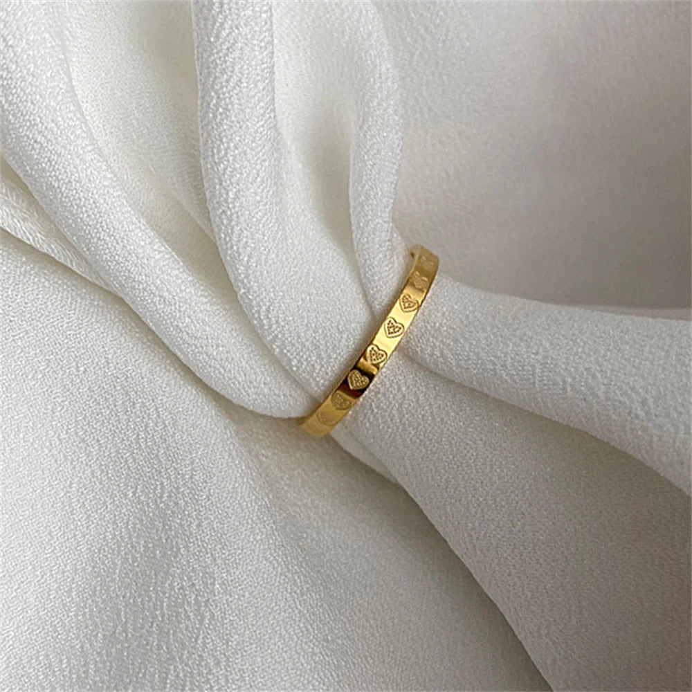 Goldene Edelstahl 2mm Herzringe Damen Größe 5/6/7/8/9/10 # Dünner Fingerring, Ehering, Verlobungsschmuck, Geschenk für Freundin
