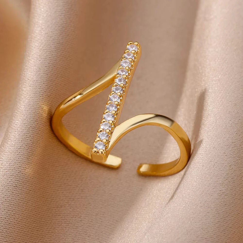 Edelstahl Zirkon Geometrische Ringe Für Frauen Luxus Bösen blick Gold Farbe Einstellbar Trendy Hochzeit Ästhetischen Jewerly Geschenk