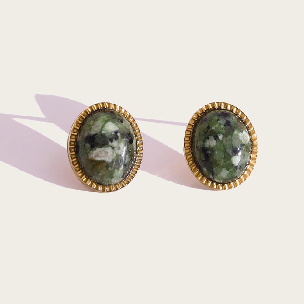 YACHAN Ovale Ohrstecker im Vintage-Stil aus Naturstein-Edelstahl für Damen, klassischer Charme, hochwertiger Schmuck, wasserdicht