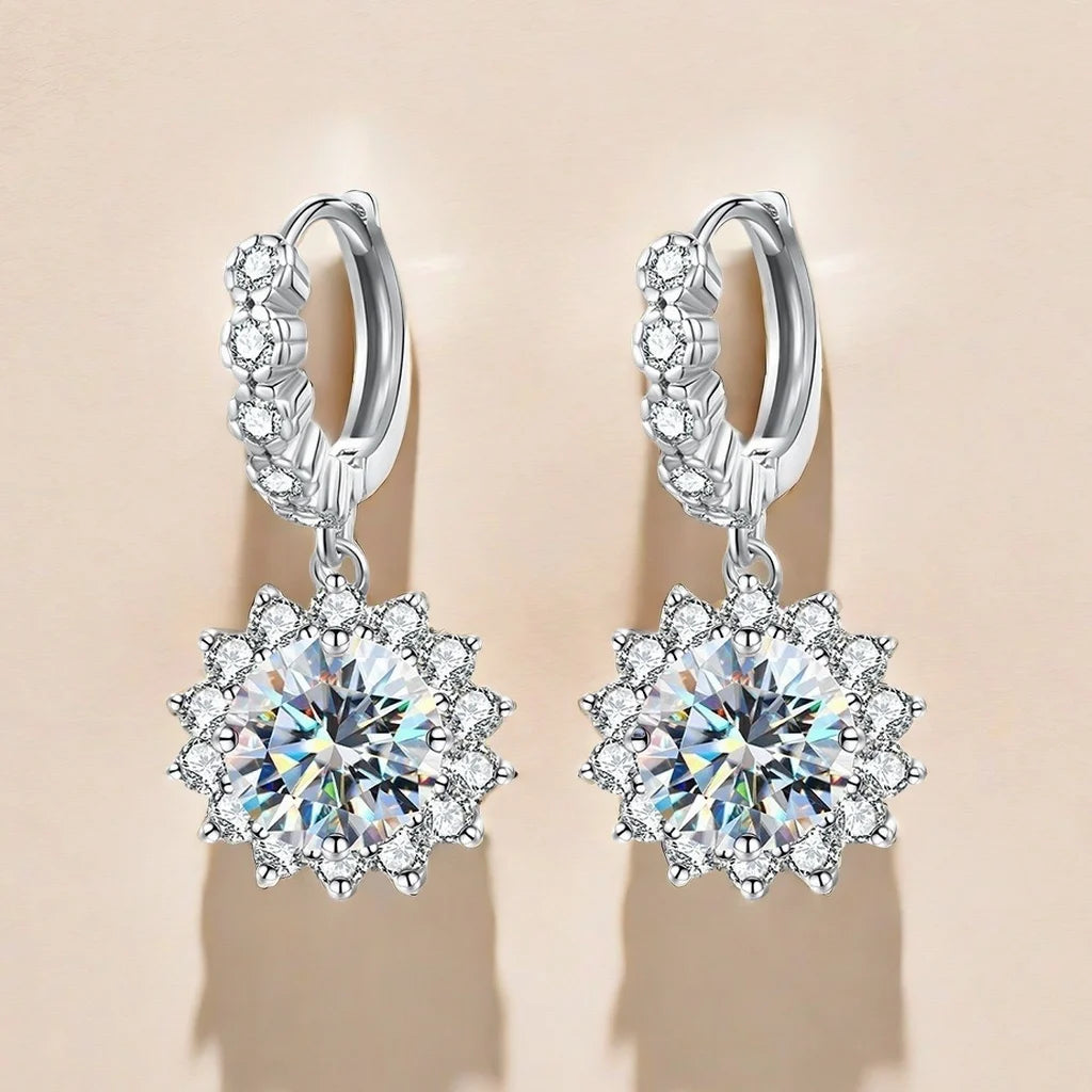 S925 Silber Moissanit Ohrringe Sonnenblumen-Stil wunderschön, geeignet für den täglichen Gebrauch, passende Kleider, Bankette, Hochzeiten