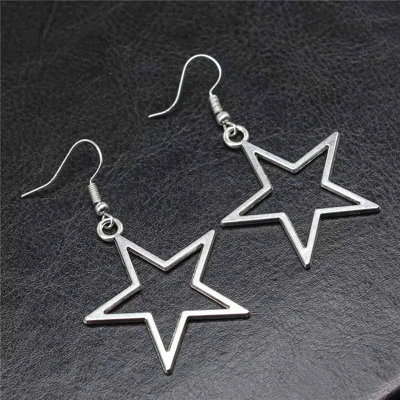 Mode Einfache Design Silber Farbe Hohl Stern Anhänger Ohrringe Frauen Vintage Tropfen Ohrringe Neue