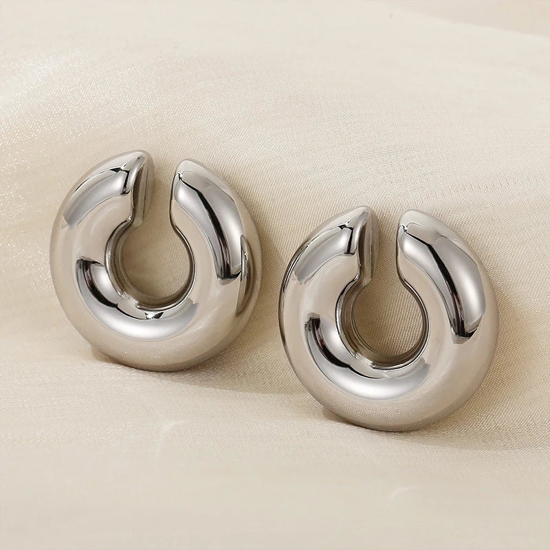 1 Paar glatte Kreis-C-förmige Clip-Ohrringe für Frauen, leicht, ohne Piercing, Knorpel-Ohrmanschette, gold-silberfarbene Ohrringe