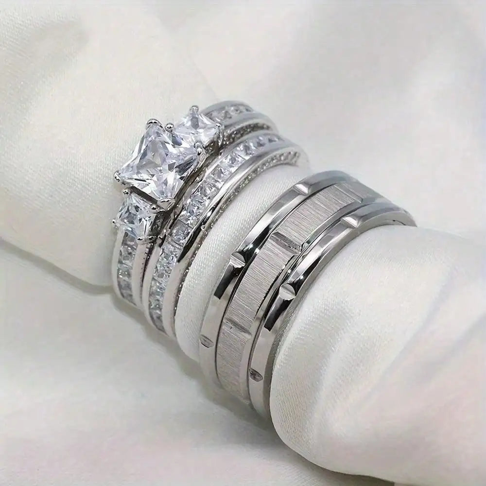 Mode Silber Farbe Paar Ringe für Liebhaber Trendy Edelstahl Männer Ringe Nette Frauen Strass Zirkon Ringe Set