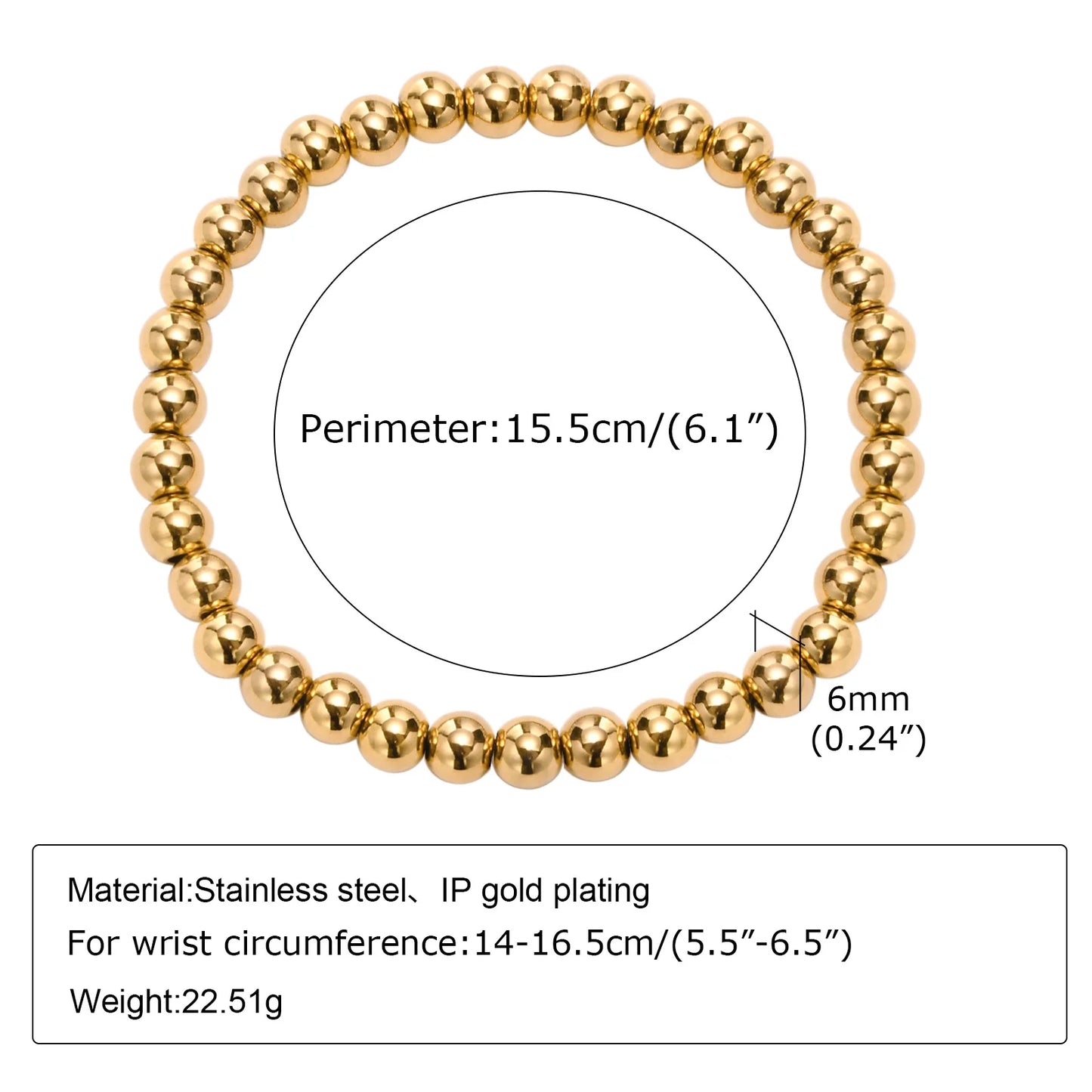 Vnox elastisches, verstellbares, vergoldetes Perlenarmband für Damen, minimalistischer, stapelbarer Edelstahl-Perlenketten-Schmuck im Ins-Stil