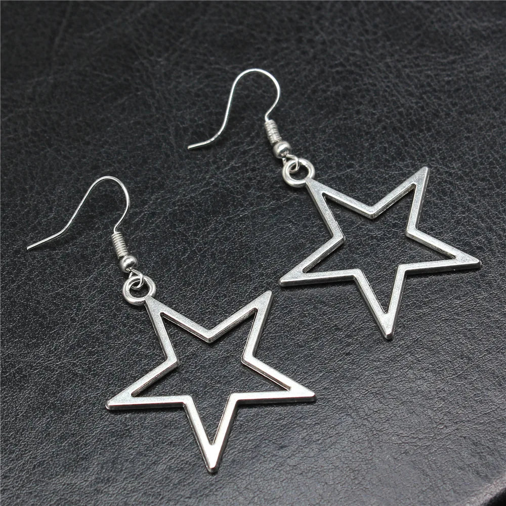 Mode Handgemachte Einfache Design Antike Silber Farbe Hohl Stern Anhänger Ohrringe Frauen Vintage Tropfen Ohrringe
